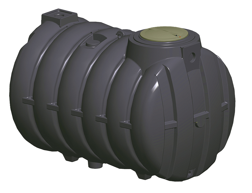 Une cuve noire en plastique pour le stockage ou le traitement des eaux.